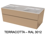 Meuble avec vasque Solid-Surface, finition bois ou couleurs, deux tiroirs à onglet, Largeur 120 et 140 cm, P. 45 cm, Hauteur 56 cm, Stock disponible, LIVRAISON OFFERTE